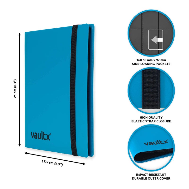 Vault X 4 Pocket Trading Card Strap Binder, 160 cards, Standard, 20 Side-Loading Pages, Folder for Collectible Card Games, Sports, TCG (Blue) - Image 3
