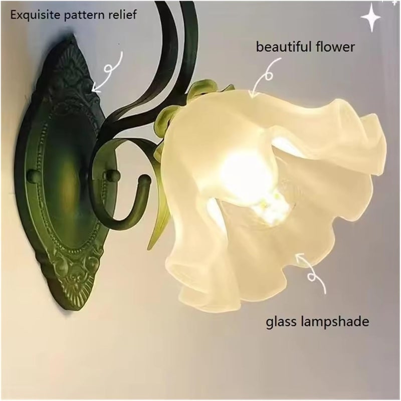 French Rural Flower Wall Lamp Vintage Living Room Background Bedroom Bedside Lights Sconces Aisle Stairway Indoor Decoration,Energy Conservation (Warm Light) - Image 4