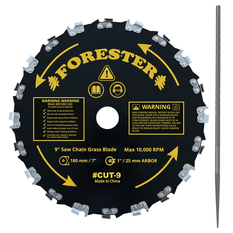 Forester Chainsaw Brush Cutter Blade + File Set - 9in x 20 Teeth | Fits Most Straight Shaft Trimmers | Conversion Kit Sold Separately