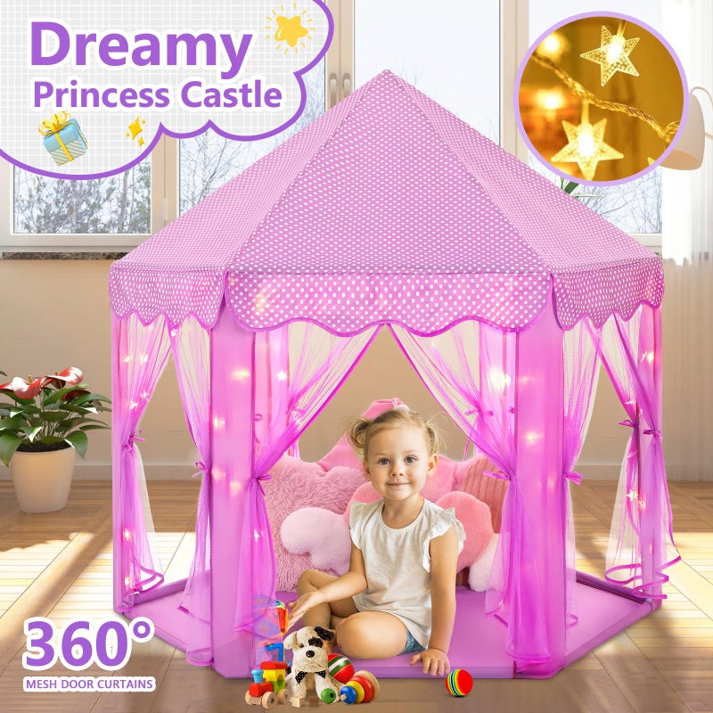 Monobeach Princess Tent Girls Large Playhouse Kids Castle Play Tent with Star Lights Gift Toy for Children Indoor and Outdoor Games, 55'' x 53'' (DxH) (Purple) - Image 3