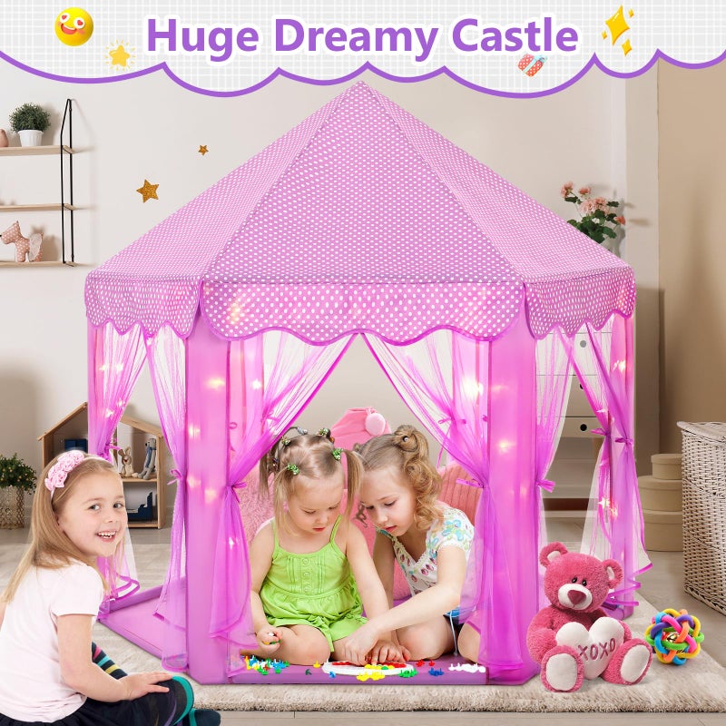 Monobeach Princess Tent Girls Large Playhouse Kids Castle Play Tent with Star Lights Gift Toy for Children Indoor and Outdoor Games, 55'' x 53'' (DxH) (Purple) - Image 2