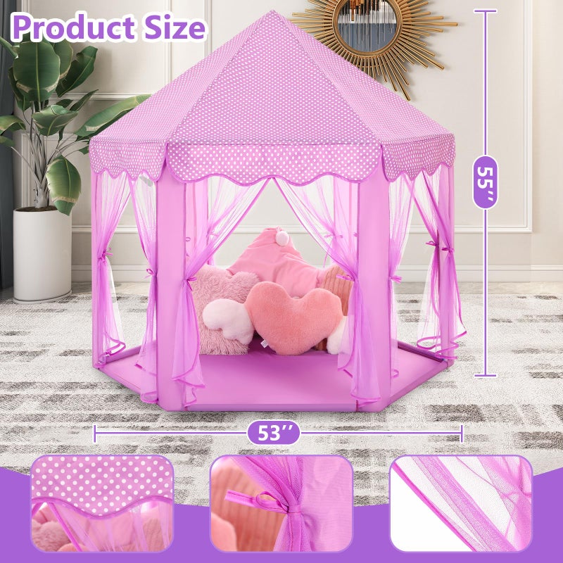 Monobeach Princess Tent Girls Large Playhouse Kids Castle Play Tent with Star Lights Gift Toy for Children Indoor and Outdoor Games, 55'' x 53'' (DxH) (Purple) - Image 5