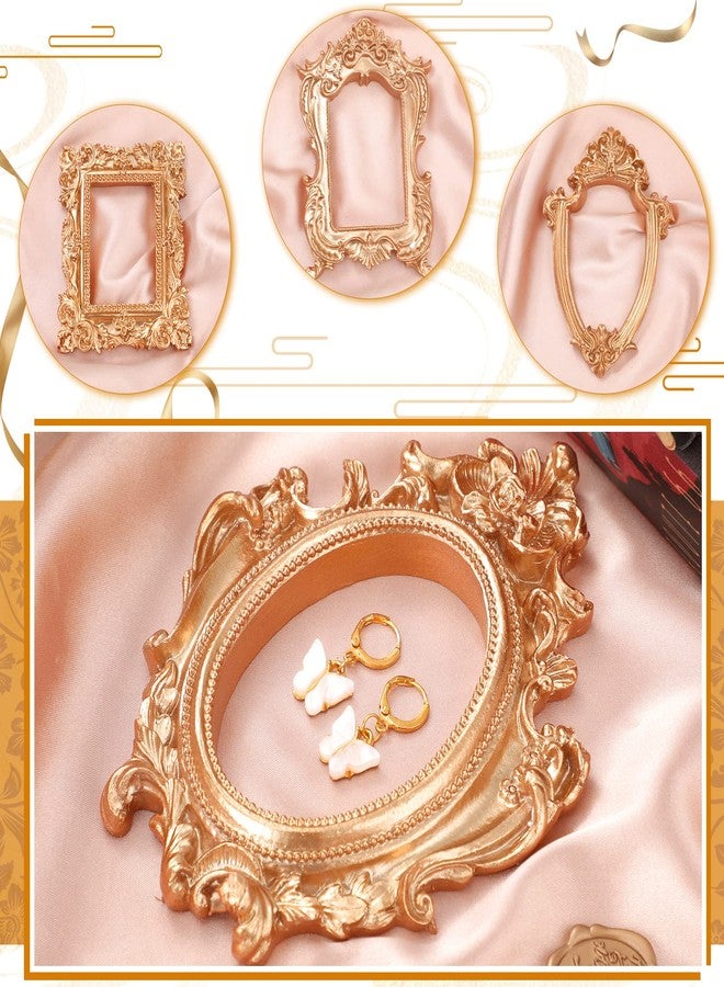 Remerry 10 Pcs Vintage Picture Frame Antique Mini Frame Small Photo Display Miniature Tiny Resin Jewelry Display 4 Inch Black Plastic Stand for Home Wedding (Gold) - Image 5