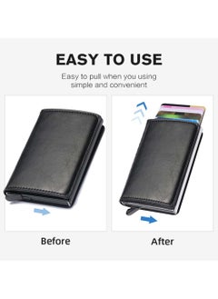 We Happy RFID Protection Leather Cover Ultra-Thin Aluminum Case Premium Credit Card Holder Automatic Pop UP Wallet  - Image 2
