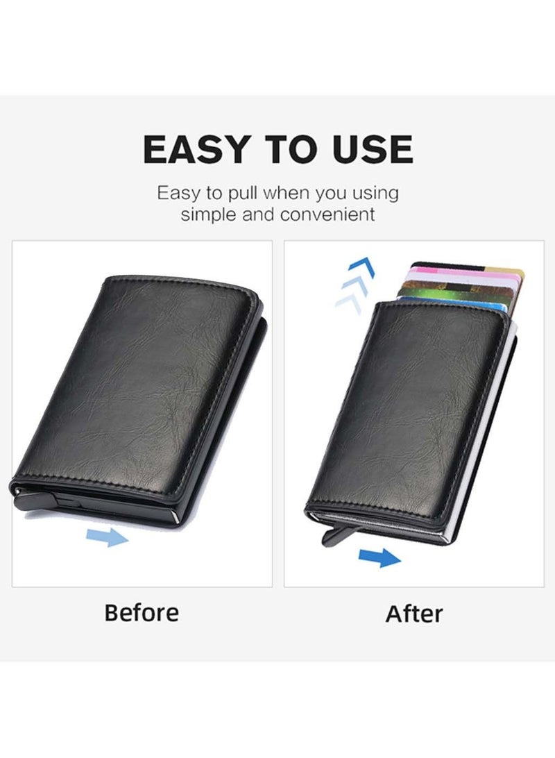 We Happy RFID Protection Leather Cover Ultra-Thin Aluminum Case Premium Credit Card Holder Automatic Pop UP Wallet  - Image 2
