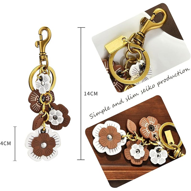 Yzikema Genuine Leather Flower Pendant Decorative Keyring Cute Leather Flower Keychains Boho Accessories Key Ring for Women Wallet Bag Purse Pendant Charms, Flower Color, 5.51 inches - Image 5