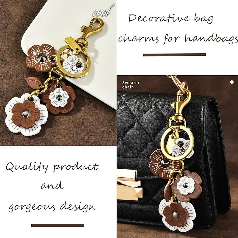 Yzikema Genuine Leather Flower Pendant Decorative Keyring Cute Leather Flower Keychains Boho Accessories Key Ring for Women Wallet Bag Purse Pendant Charms, Flower Color, 5.51 inches - Image 2