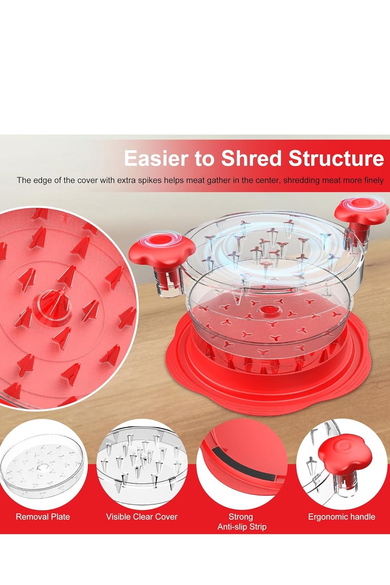 Arabest Chicken Shredder with Separate Plate, Large Meat Shredder Tool Twist with Transparent Lid&Brush&Fork, Visible Manual Chicken Breast Shredder, Dishwasher Safe, BPA Free,Ergonomic Handle, Easy to Clean,10.8Inch(Red) ﻿ - Image 3
