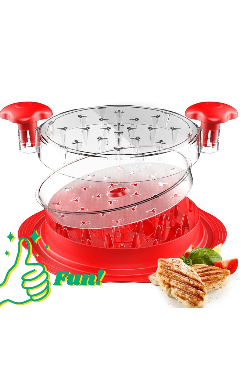 Arabest Chicken Shredder with Separate Plate, Large Meat Shredder Tool Twist with Transparent Lid&Brush&Fork, Visible Manual Chicken Breast Shredder, Dishwasher Safe, BPA Free,Ergonomic Handle, Easy to Clean,10.8Inch(Red) ﻿ - Image 1