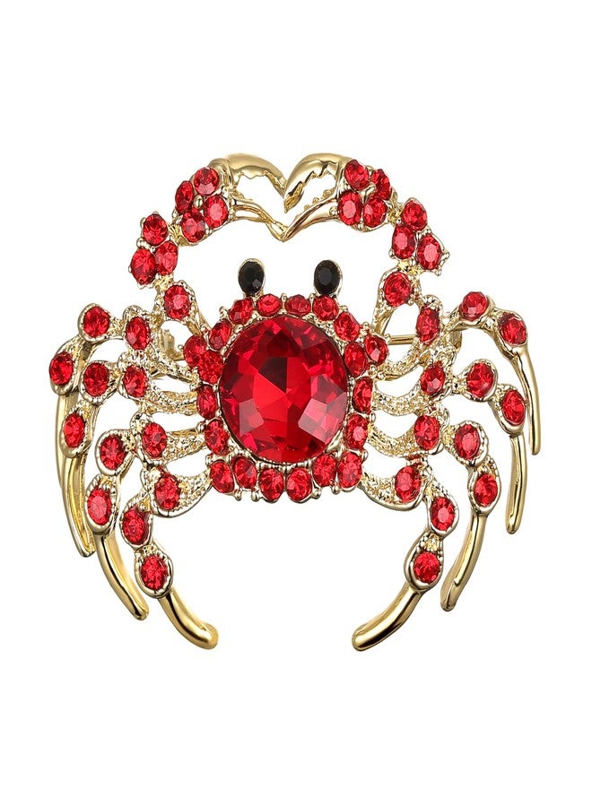 BriLove Crab Brooch Pin for Women Fashion Sparking Rhinestone Animal Brooches Ruby Color Gold-Toned - Image 1