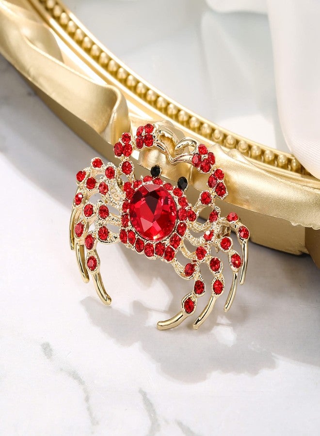 BriLove Crab Brooch Pin for Women Fashion Sparking Rhinestone Animal Brooches Ruby Color Gold-Toned - Image 3