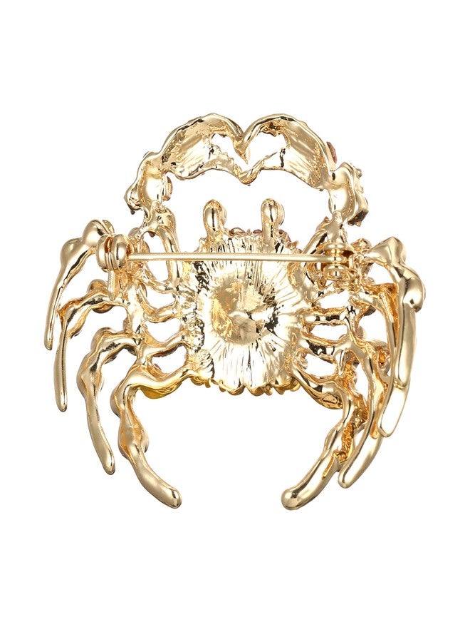 BriLove Crab Brooch Pin for Women Fashion Sparking Rhinestone Animal Brooches Ruby Color Gold-Toned - Image 4