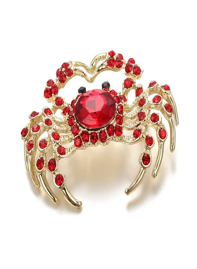 BriLove Crab Brooch Pin for Women Fashion Sparking Rhinestone Animal Brooches Ruby Color Gold-Toned - Image 2