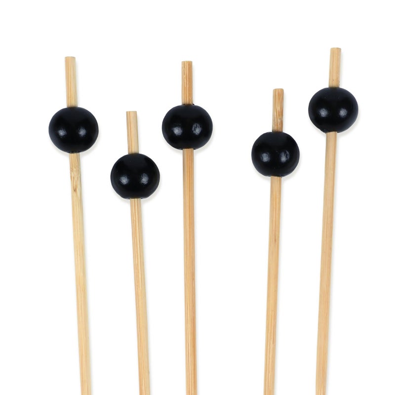 BambooMN Decorative Ball End Cocktail Fruit Sandwich Picks Skewers for Catered Events Holidays Restaurants or Buffets Party Supplies  47 Black 100 pcs
