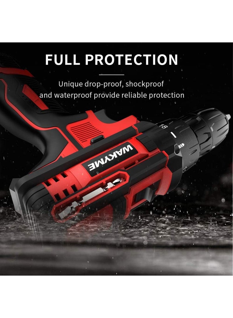 واكيمي مجموعة محرك حفر لاسلكي مع بطاريتين، حفر كهربائي 12 فولت، 30Nm 18+3 القابض، 3/8" لوحة بدون مفتاح، سرعة متغيرة، ومفك كهربائي LED مدمج لحفر الثقوب في الجدران والطوب والخشب والمعدن - Image 5