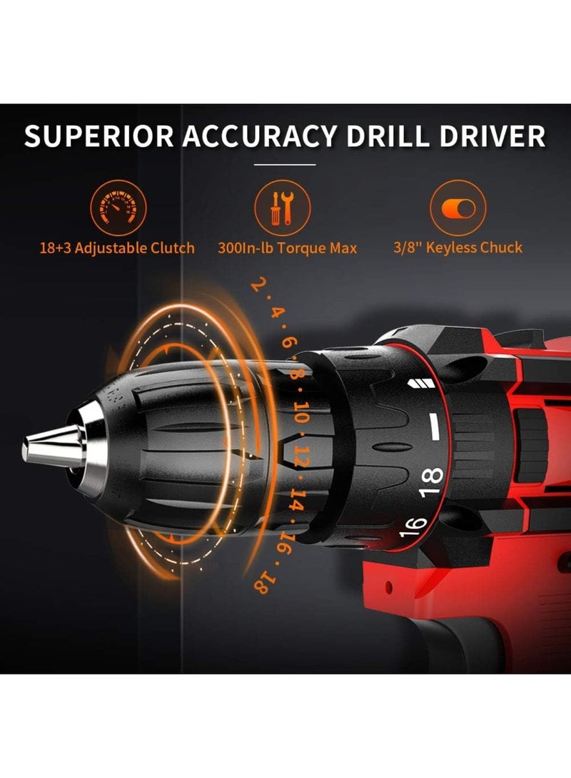 واكيمي مجموعة محرك حفر لاسلكي مع بطاريتين، حفر كهربائي 12 فولت، 30Nm 18+3 القابض، 3/8" لوحة بدون مفتاح، سرعة متغيرة، ومفك كهربائي LED مدمج لحفر الثقوب في الجدران والطوب والخشب والمعدن - Image 3