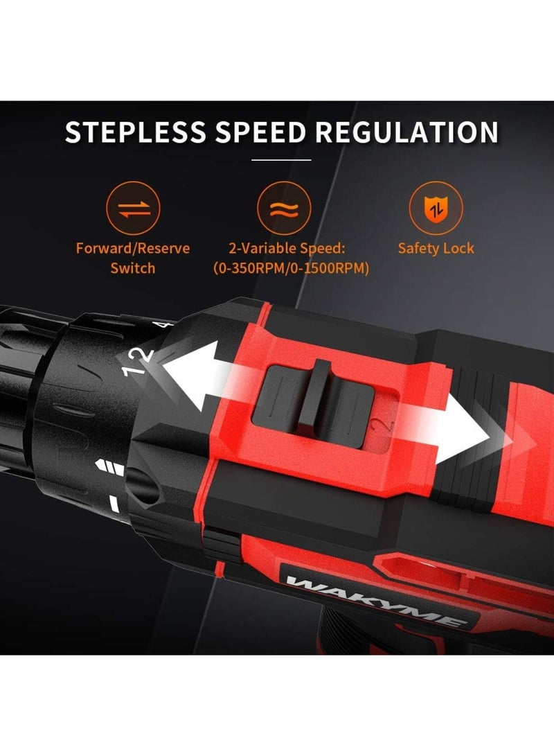 واكيمي مجموعة محرك حفر لاسلكي مع بطاريتين، حفر كهربائي 12 فولت، 30Nm 18+3 القابض، 3/8" لوحة بدون مفتاح، سرعة متغيرة، ومفك كهربائي LED مدمج لحفر الثقوب في الجدران والطوب والخشب والمعدن - Image 4