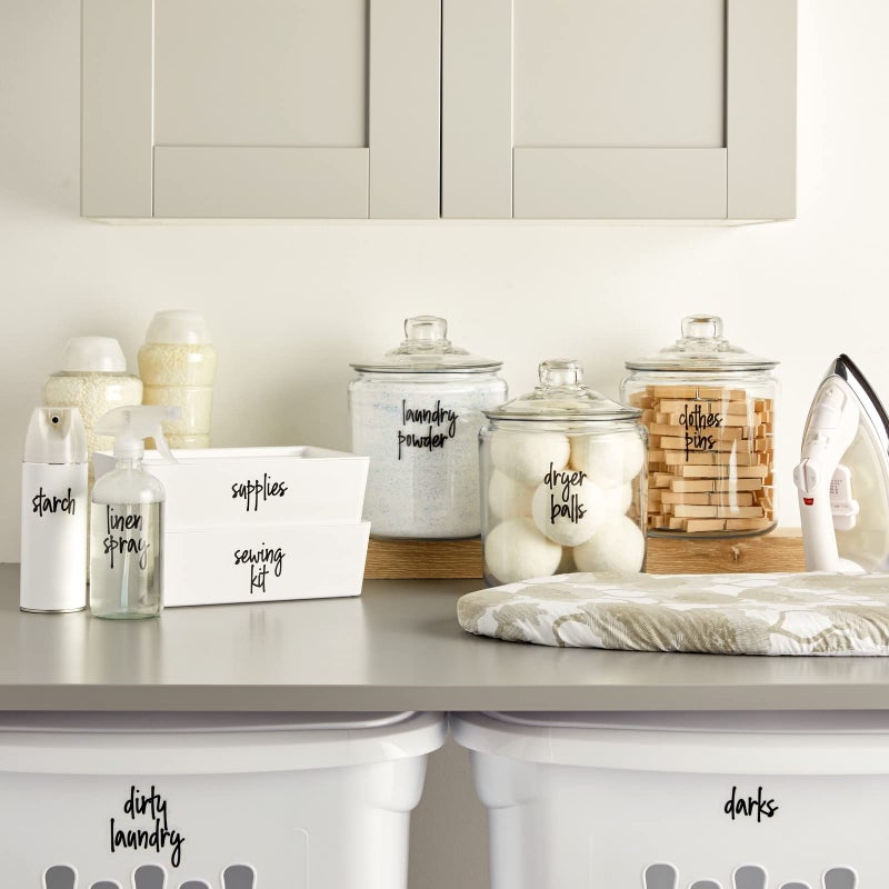 Talented Kitchen Laundry Labels for Jars & Containers - 141 Count, White Vinyl, Modern Script - Laundry Room Organization & Kitchen Organization with Food Container Labels and Water-Resistant Adhesive - Image 2