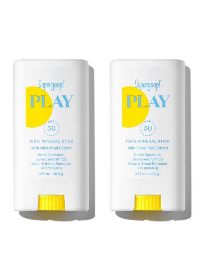 سوبر جوپ سوبرجوب! بلاي، واقي شمسي معدني ١٠٠٪ بعامل حماية ٥٠ - عبوة من قطعتين، ٠٫٦٧ أونصة - واقي شمسي واسع الطيف للوجه، مناسب للبشرة الحساسة، مقاوم للماء، نباتي، مكونات طبيعية. - Image 1