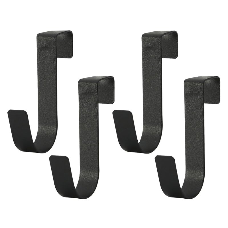 Door Hook 4 Heavy Duty Metal J Hook Bearing 3.2kg Kitchen Bathroom Laundry Universal Hanger Black - Image 1
