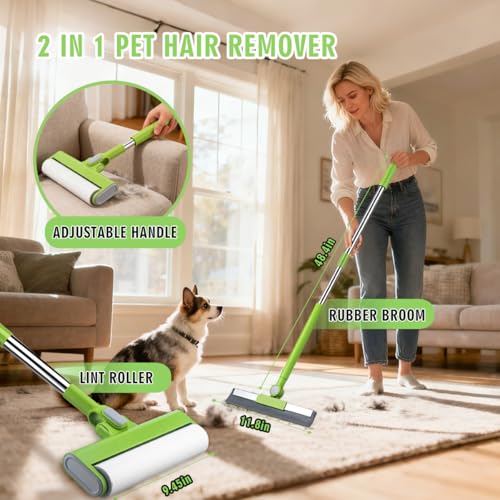 MXF Pet Hair Remover Kit - Including Carpet Rake & Large Lint Roller, 2 in 1 Pet Hair Removal Tool Cat Dog Fur Rakes Scraper Carpet Broom for Carpets, Rugs, Mats, Pet Beds - Image 2