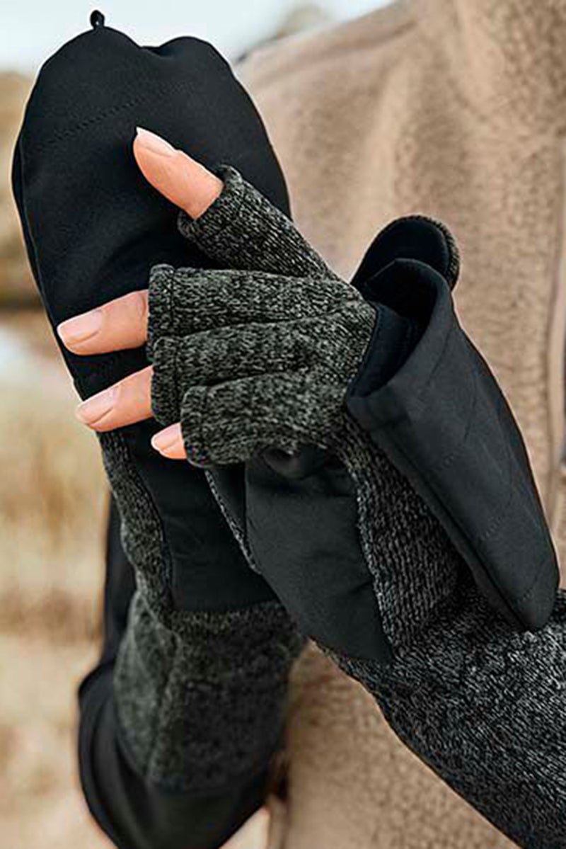Tchibo Unisex 1 Pair Knitted Fleece Mittens, Olive - Image 1