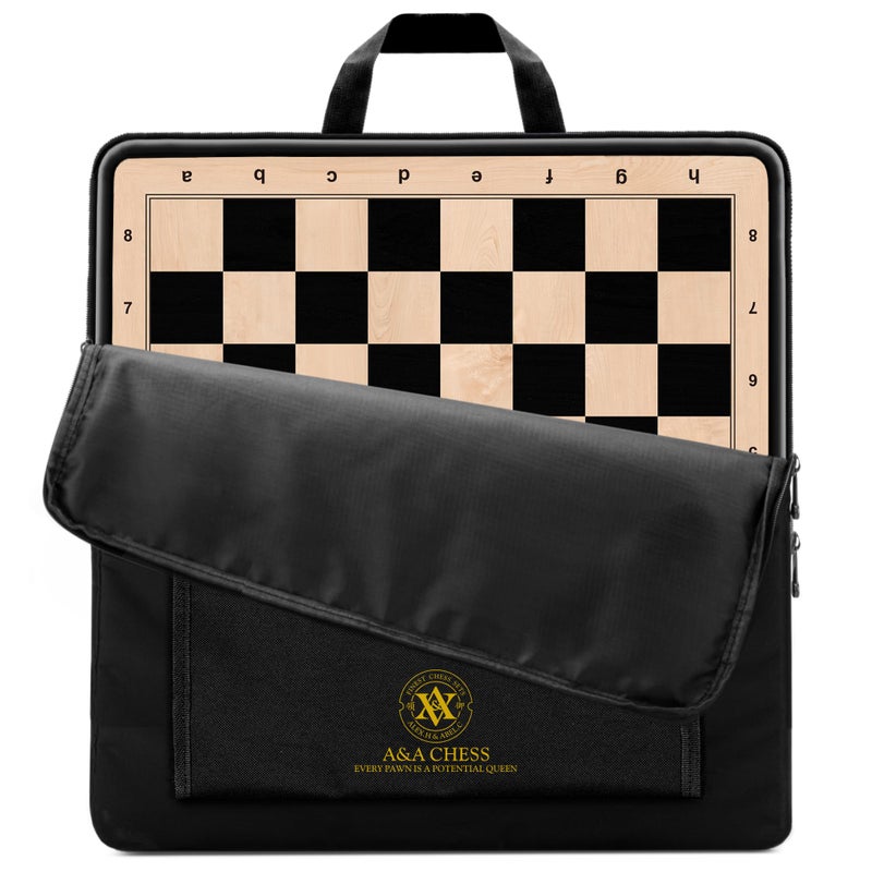 a&a AA 1725 Professional Wooden Chess Board with Storage BagEbony Wood Maple Inlay 175 Squares wNotation - Image 3