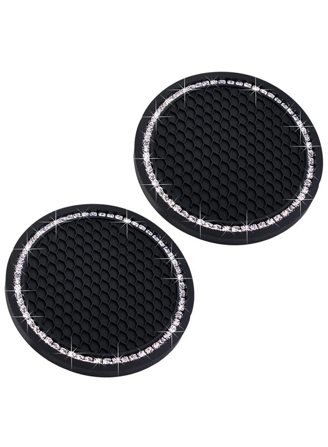 Generic Car Cup Coaster Universal Non-Slip Cup Holders Bling Crystal Rhinestone Car Interior Accessories 2 Pack Black  - Image 1