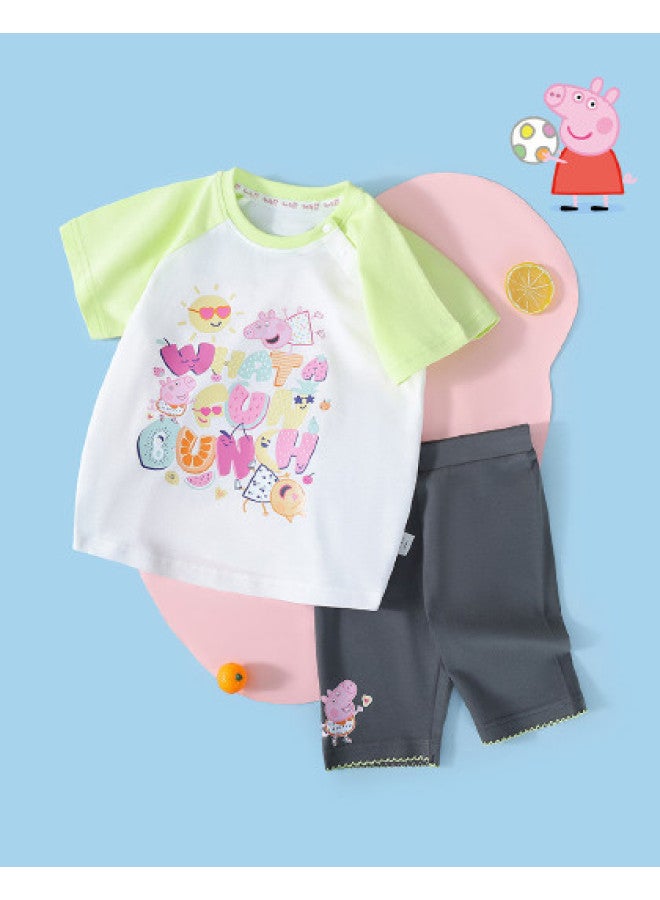 Peppa Pig summer Girls' Thin Outfit Baby Cartoon Casual Set Short Sleeve Shorts Set - Image 1