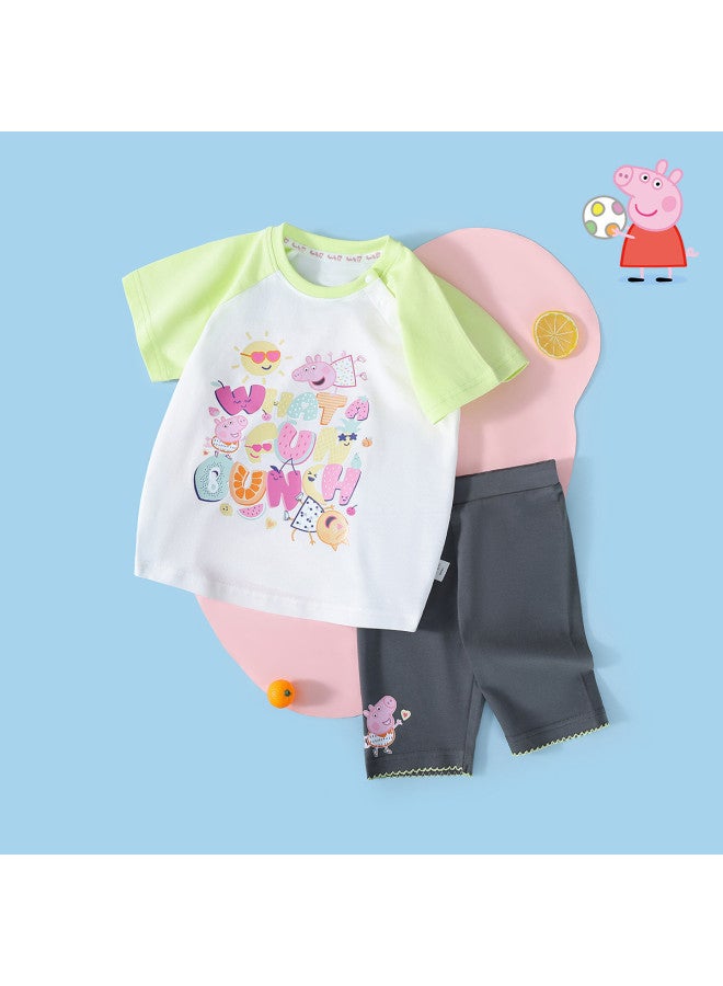 Peppa Pig summer Girls' Thin Outfit Baby Cartoon Casual Set Short Sleeve Shorts Set - Image 2