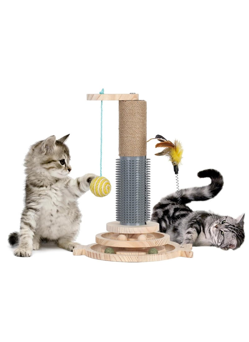KASTWAVE - Cat Scratching Post, Cat Ball Track Toy, Cat Scratcher with Wooden Ball Track, Catnip Teaser Stick Interactive Pet Cat Toy, Vertical Scratcher for Indoor Cats and Kittens Cat Scratching Posts - Image 1