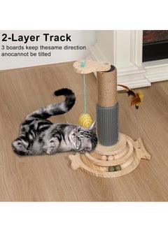 KASTWAVE Cat Scratching Post, Cat Ball Track Toy, Cat Scratcher with Wooden Ball Track, Catnip Teaser Stick Interactive Pet Cat Toy, Vertical Scratcher for Indoor Cats and Kittens Cat Scratching Posts  - Image 2