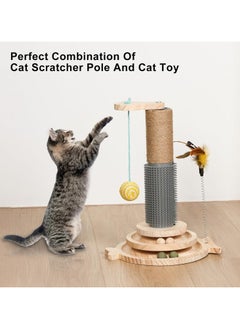 KASTWAVE Cat Scratching Post, Cat Ball Track Toy, Cat Scratcher with Wooden Ball Track, Catnip Teaser Stick Interactive Pet Cat Toy, Vertical Scratcher for Indoor Cats and Kittens Cat Scratching Posts  - Image 3