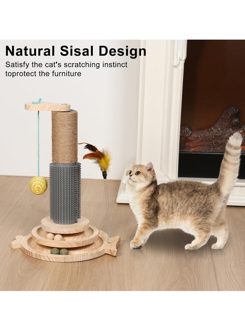 KASTWAVE - Cat Scratching Post, Cat Ball Track Toy, Cat Scratcher with Wooden Ball Track, Catnip Teaser Stick Interactive Pet Cat Toy, Vertical Scratcher for Indoor Cats and Kittens Cat Scratching Posts - Image 1