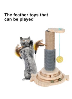 KASTWAVE Cat Scratching Post, Cat Ball Track Toy, Cat Scratcher with Wooden Ball Track, Catnip Teaser Stick Interactive Pet Cat Toy, Vertical Scratcher for Indoor Cats and Kittens Cat Scratching Posts  - Image 5