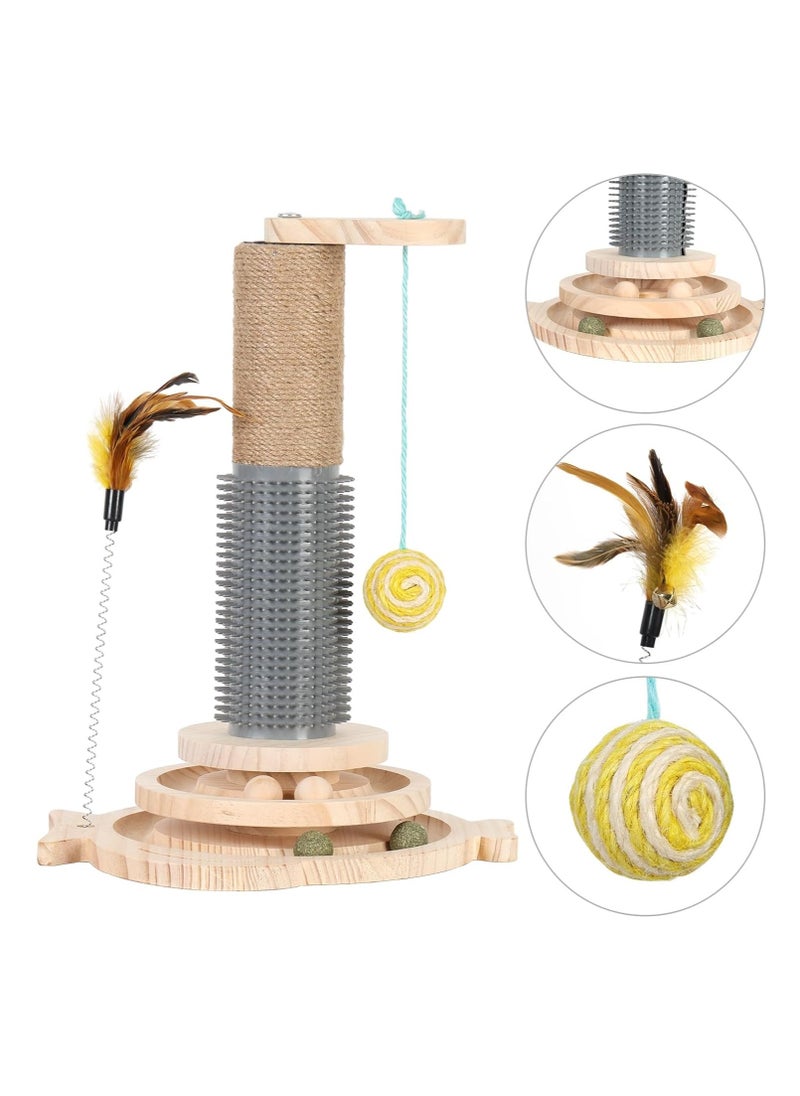 KASTWAVE - Cat Scratching Post, Cat Ball Track Toy, Cat Scratcher with Wooden Ball Track, Catnip Teaser Stick Interactive Pet Cat Toy, Vertical Scratcher for Indoor Cats and Kittens Cat Scratching Posts - Image 1