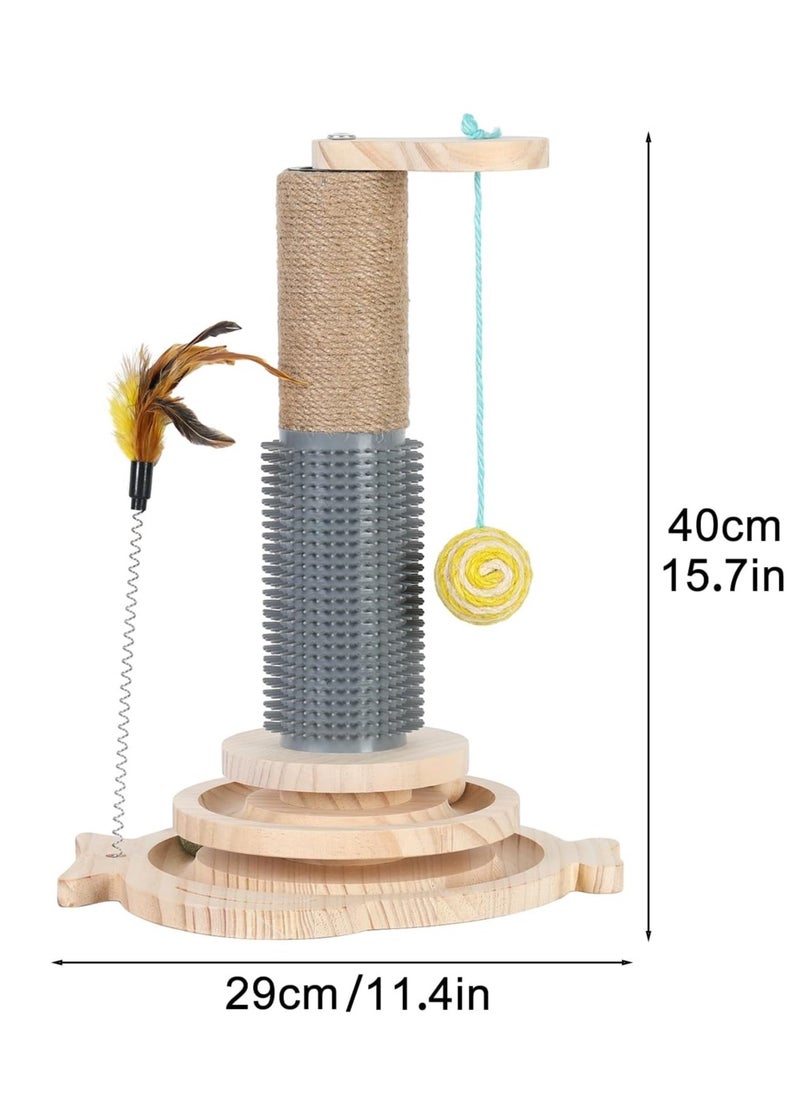 KASTWAVE - Cat Scratching Post, Cat Ball Track Toy, Cat Scratcher with Wooden Ball Track, Catnip Teaser Stick Interactive Pet Cat Toy, Vertical Scratcher for Indoor Cats and Kittens Cat Scratching Posts - Image 1