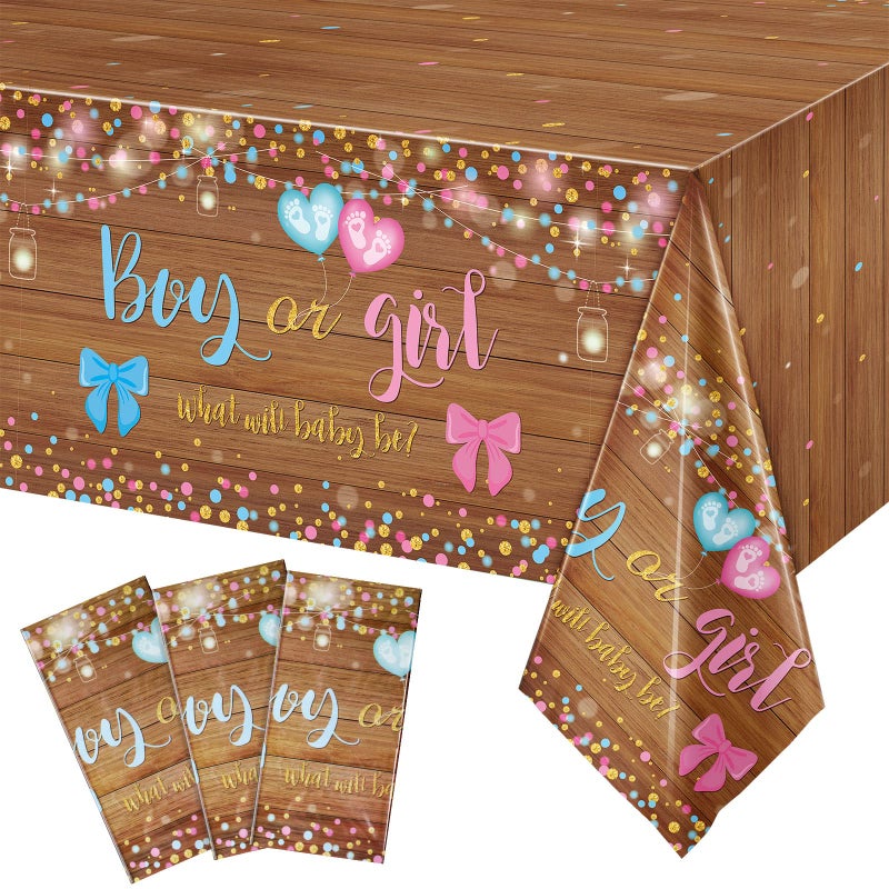 3 Pieces Gender Reveal Tablecloth Boots or Bows Gender Reveal Decorations Plastic Pink and Blue Table Cloths Disposable What Will Baby Be Table Cover for Boy Girl Baby Shower Supplies 54 x 108 Inch