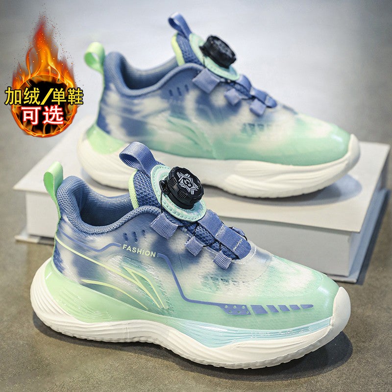 Boys Shoes Children'S Sneaker Big Children'S Rotating Buckle Basketball Shoes Fleece-Lined Cotton Shoes - Image 2