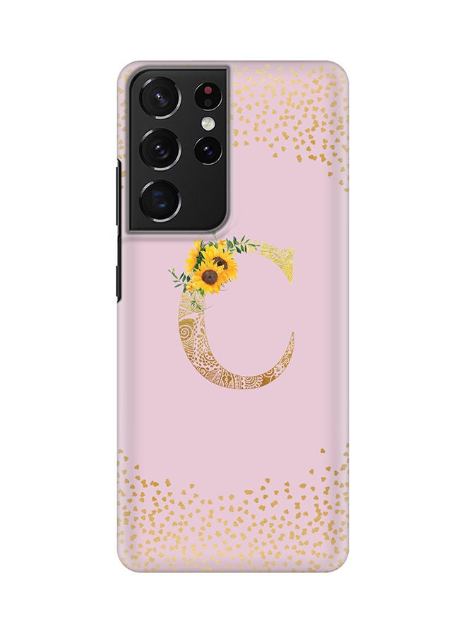 Stylizedd Monogram Slim Cover for Samsung Galaxy S21 Ultra 5G Case Custom Initials Letter Floral Pattern Snap Series Mobile Cover Matte Alphabet  - C (Pink) - Image 1