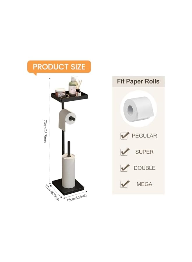 S-TOP Toilet Paper Holder, Free Standing Toilet Roll Holder for 3-4 Rolls with Heavy Base, Tissue Paper Roll Dispenser Storage for Bathroom (Black-B) - Image 2