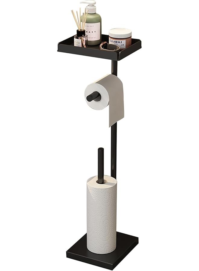 S-TOP Toilet Paper Holder, Free Standing Toilet Roll Holder for 3-4 Rolls with Heavy Base, Tissue Paper Roll Dispenser Storage for Bathroom (Black-B) - Image 1