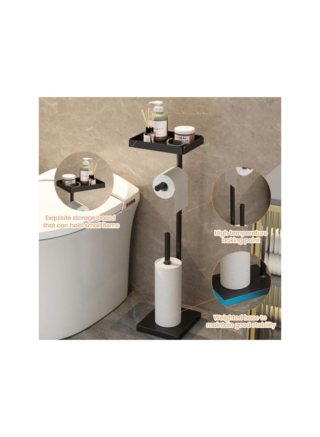 S-TOP Toilet Paper Holder, Free Standing Toilet Roll Holder for 3-4 Rolls with Heavy Base, Tissue Paper Roll Dispenser Storage for Bathroom (Black-B) - Image 4