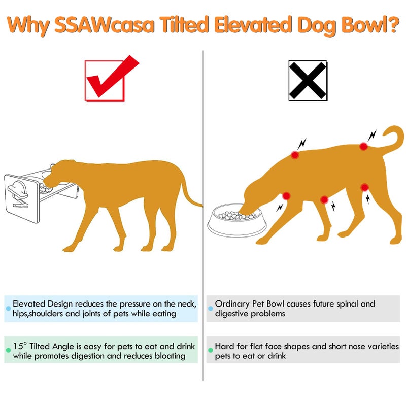 SSAWcasa Raised Dog Bowl, Elevated Dog Bowls, Tilted Pet Food Water Bowl, Slanted Bamboo Feeding Station with Stainless Steel Bowls for Small & Medium Dogs, Cat Kitten Flat Faced French Bulldog Puppy Feeder - Image 2