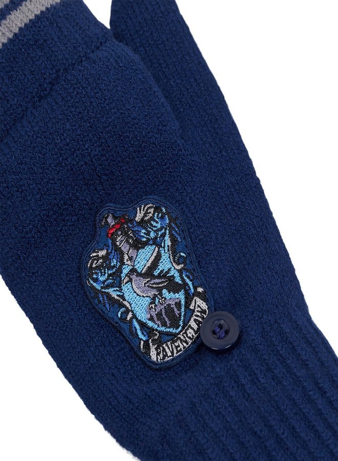 هاري بوتر قفازات هاري بوتر رافينكلو المحبوكة بدون أصابع مع غطاء قابل للتحويل - مخططة باللونين الأزرق والرمادي مع شعار المنزل - إكسسوار شتوي دافئ لمحبي هاري بوتر وهواة جمع التذكارات - للبالغين والمراهقين - Image 2