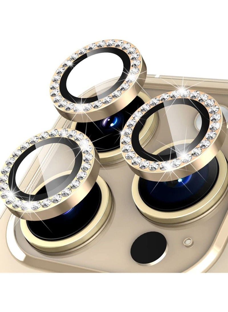 iPhone 14 Pro 6.1 inch /14 Pro Max 6.7 inch Camera Lens Protector, Set with Diamonds Bling Camera Cover Tempered Glass for iPhone 14 Pro Max /14 Pro [Perfectly Fit] - Diamond Gold - Image 1