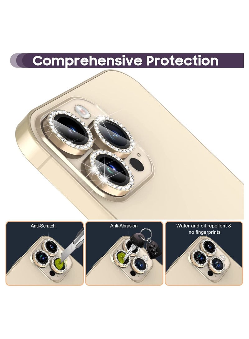 iPhone 14 Pro 6.1 inch /14 Pro Max 6.7 inch Camera Lens Protector, Set with Diamonds Bling Camera Cover Tempered Glass for iPhone 14 Pro Max /14 Pro [Perfectly Fit] - Diamond Gold - Image 5