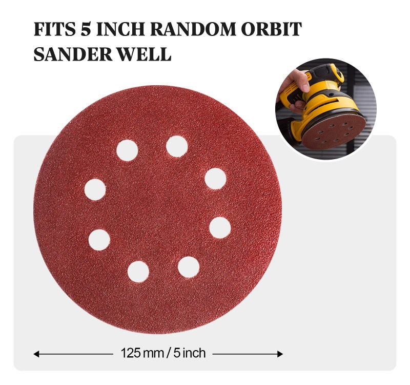 S SATC 72 PCS 5 Inch 8 Hole Hook and Loop Adhesive Sanding Discs Sandpaper for Random Orbital Sander 40 60 80 120 180 240 320 Grits - Image 5
