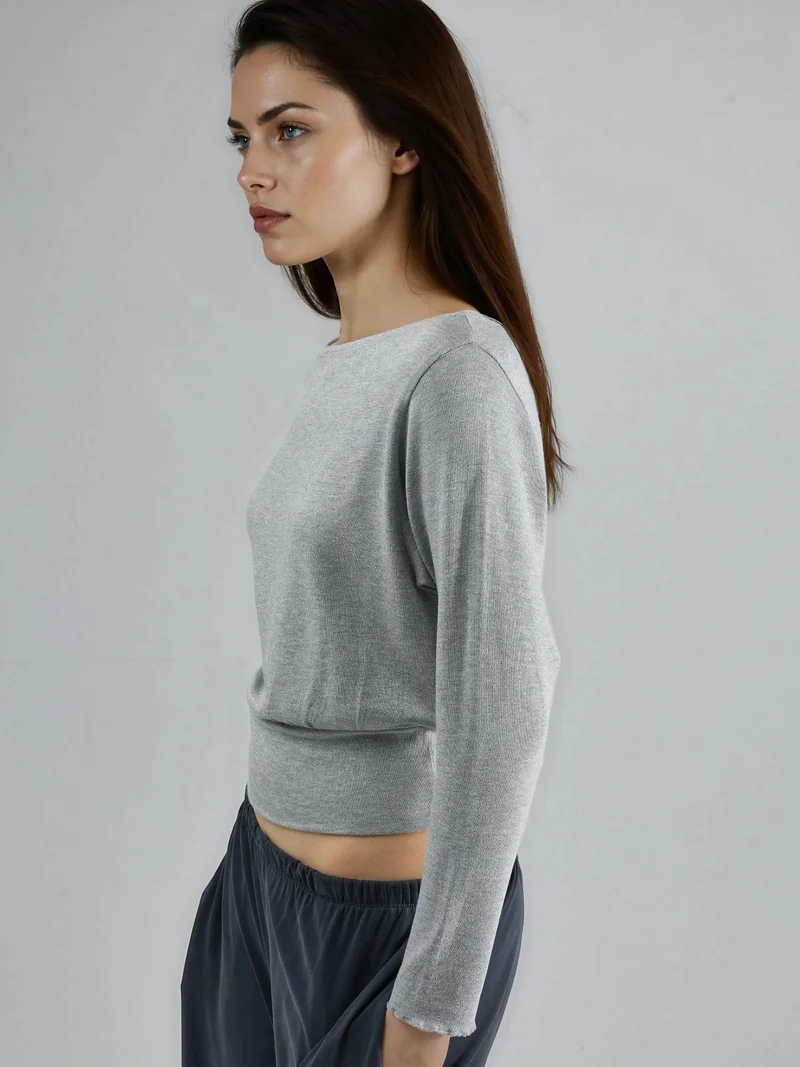 بوسيم BUSEM Boat Neck Long Sleeve Elastic Blouse