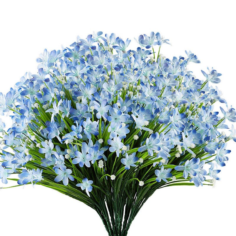 URSTOUD 10 Bundles Artificial Daffodils Flowers Fake Greenery UV Resistant No Fade Faux Plastic Plant for Wedding Bridal Bouquet Indoor Outdoor Home Garden Kitchen Office Table Vase OUDLB10PBlue